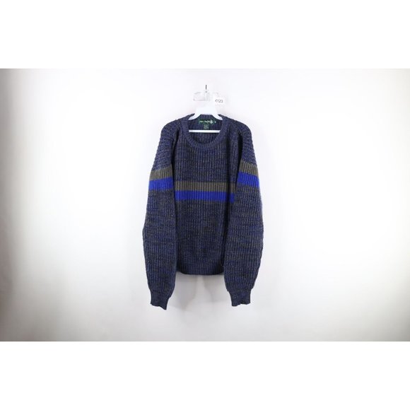 Vintage 90s Streetwear Mens Medium Striped Chunky Ribbed Knit Crewneck Sweater